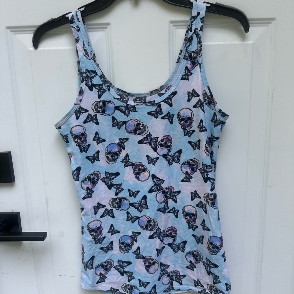 COPY - No Boundaries Blue Skull and Butterfly Top